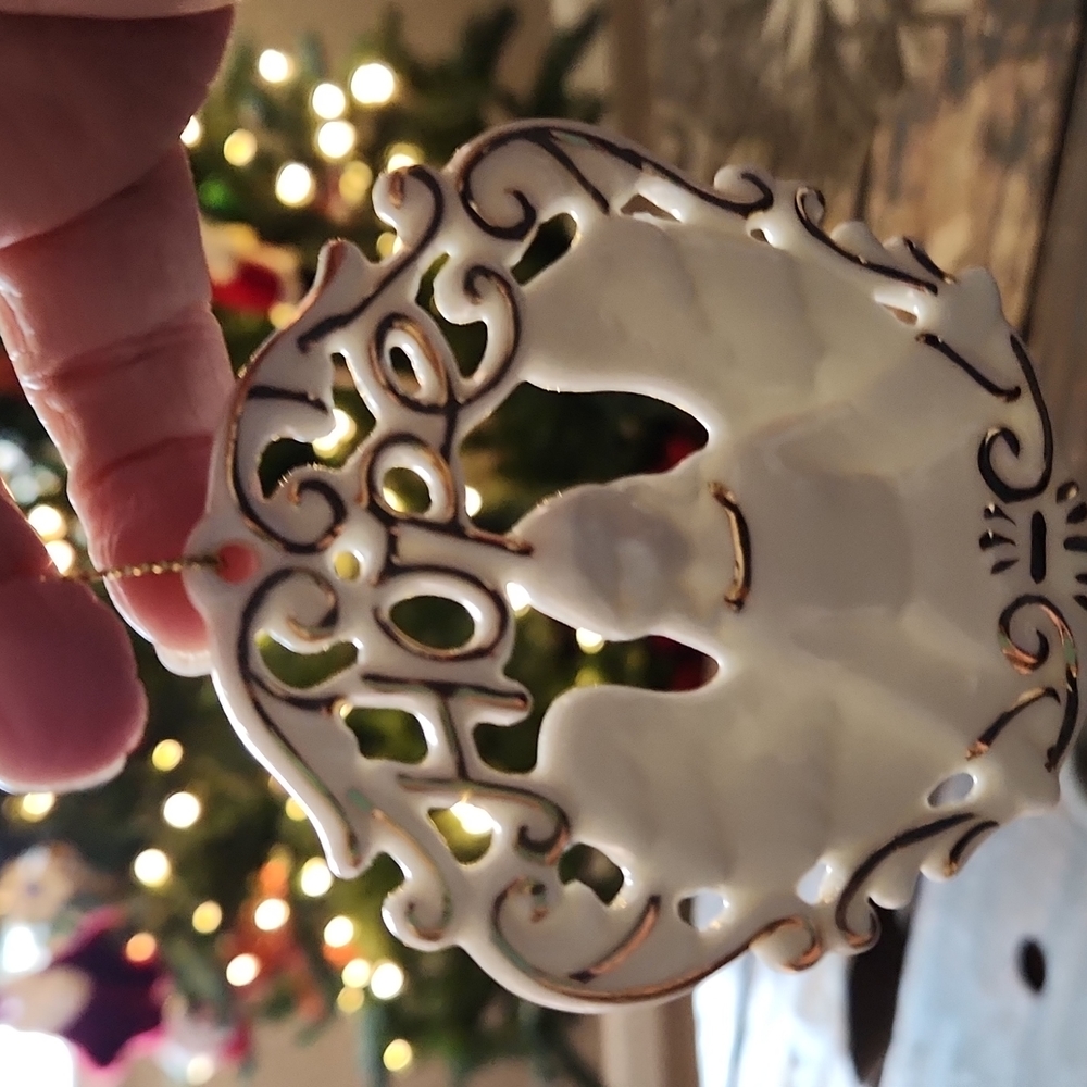 Ceramic angel hope ornament outlined in gold
